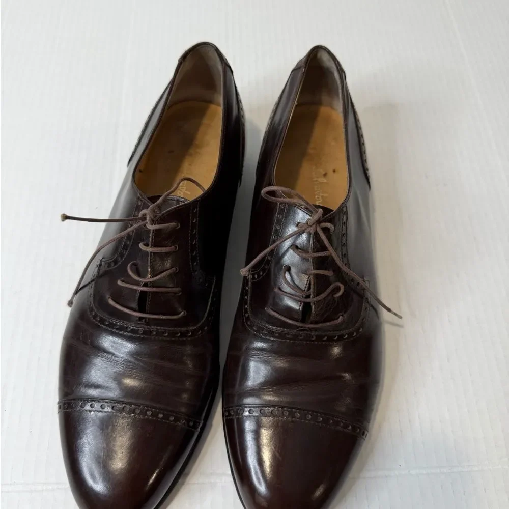 Salvatore Ferragamo Studio Brown Red Leather Oxford Lace-Up Shoes size 9.5 D